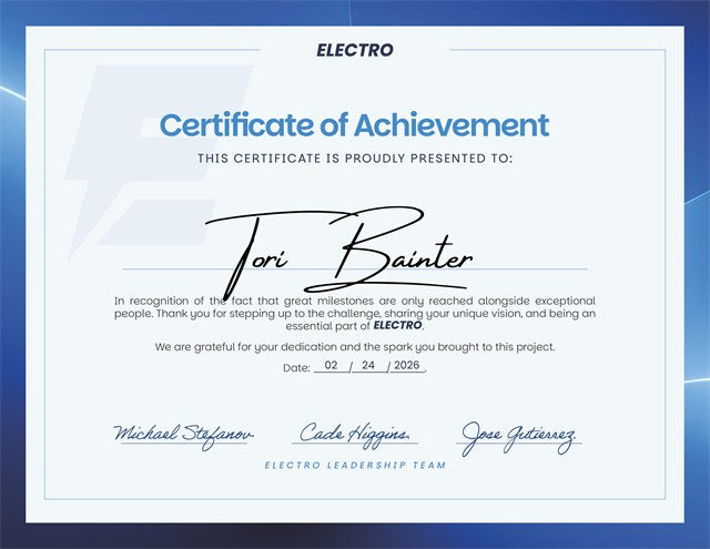 Electro certificate of achievement