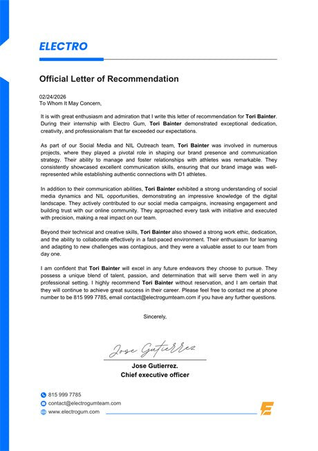 Official Electro letter of recommendation